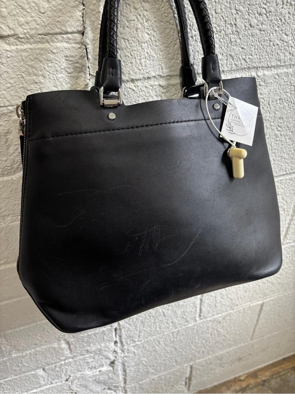 Michael Kors Blakely Black Leather Braided-Handle Tote
